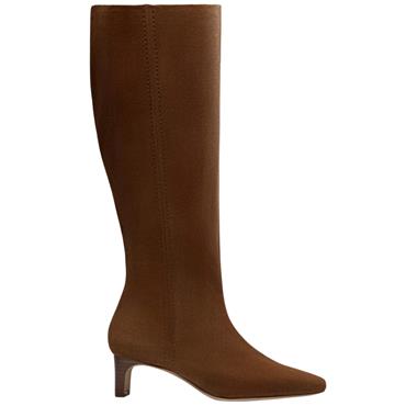 CLARKS WOMENS ZIP HIGH LEG BOOT - WALNUT SUEDE